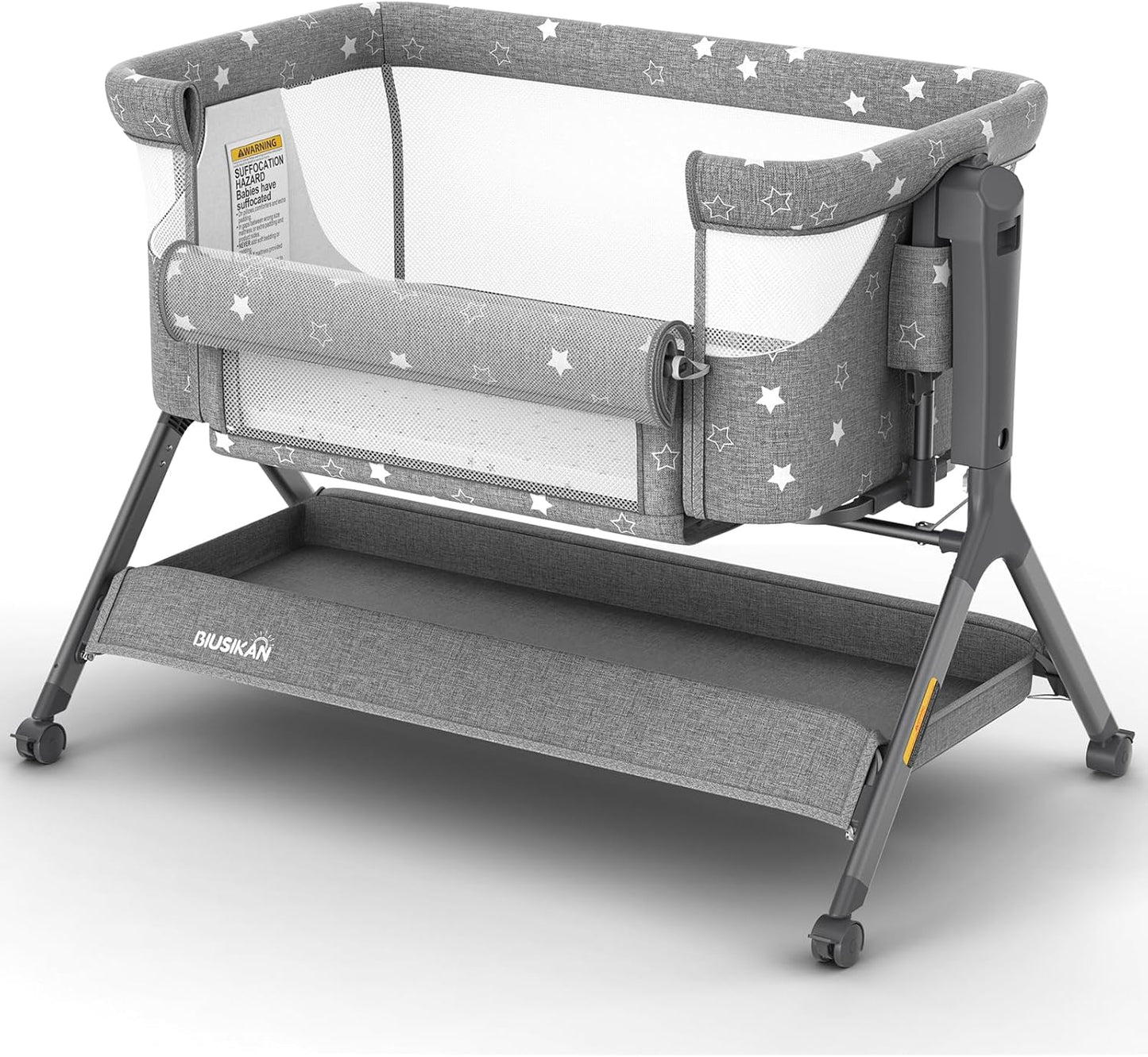 3 in 1 Baby Bassinet, Rocking Bassinet Bedside Sleeper with Comfy Mattress and Breathable Mesh, 6 Height Adjustable & Upgraded Wheels Portable Bedside Crib for Newborn