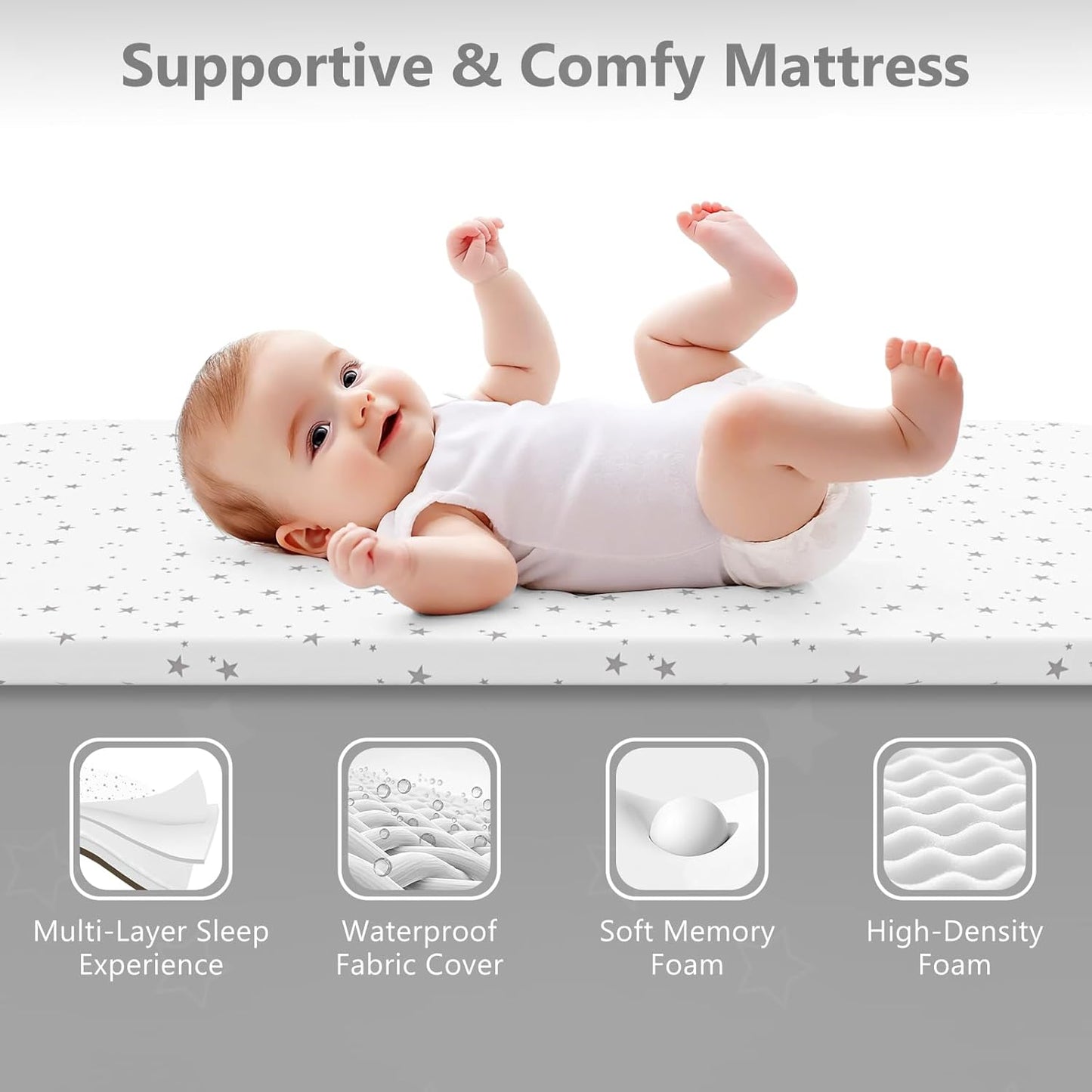 3 in 1 Baby Bassinet, Rocking Bassinet Bedside Sleeper with Comfy Mattress and Breathable Mesh, 6 Height Adjustable & Upgraded Wheels Portable Bedside Crib for Newborn