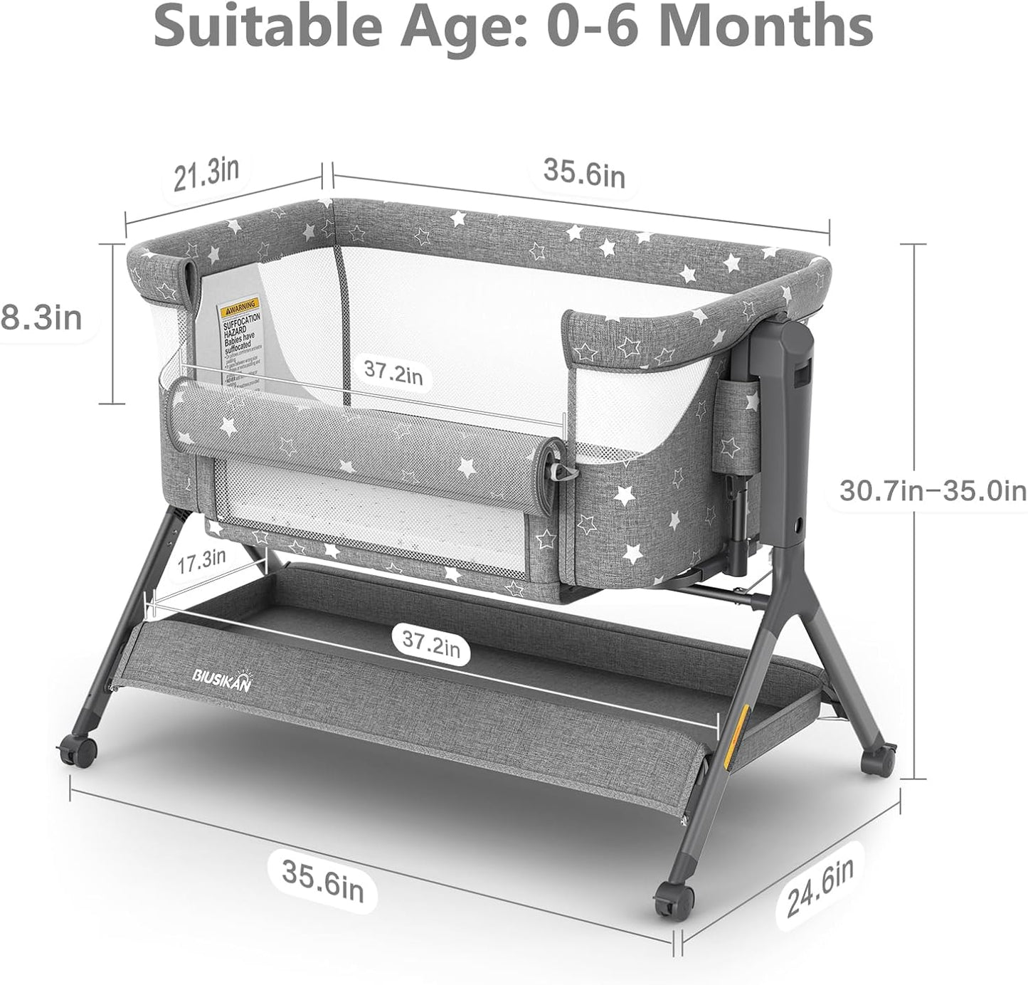 3 in 1 Baby Bassinet, Rocking Bassinet Bedside Sleeper with Comfy Mattress and Breathable Mesh, 6 Height Adjustable & Upgraded Wheels Portable Bedside Crib for Newborn